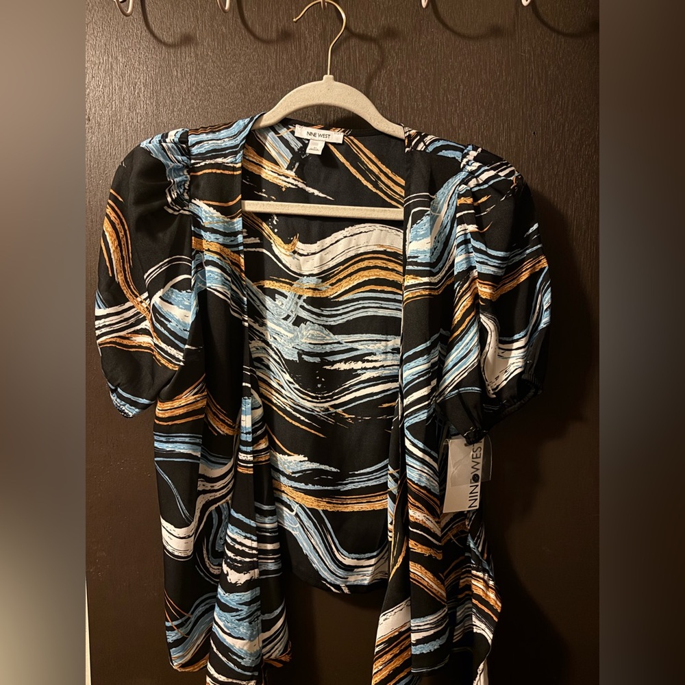 Nine West Black and Blue Silky Blouse